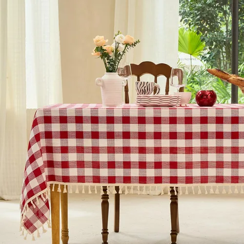 Midsummer Breeze - Mantel rectangular de estilo rústico de algodón Gingham con cuadros de búfalo para Acción de Gracias, Navidad, cocina, comedor