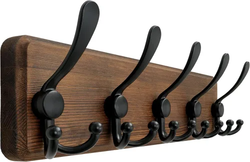 Miniatura 18 de Dseap Perchero de Pared Montado - 5 Ganchos Triangulares, Resistente, Perchero de Pared de Madera para Abriggos, Sombreros, Chaquetas, Ropa, Negro