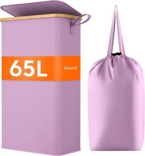 Miniatura 27 de Lifewit Cesto de Ropa Sucia Doble de 120L con Tapa, Cesto Grande Dual para Ropa Sucia con Bolsas Removibles, 2 Secciones Cestos Estéticos para Ropa