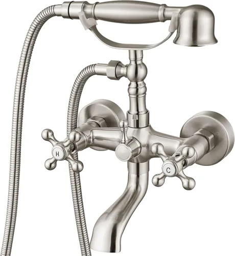 Miniatura 14 de Aolemi Grifo de Bañera de Montaje en Pared con Rociador de Mano Grifo de Bañera y Ducha de Latón Antiguo Grifo de Ducha Vintage de Doble Mango