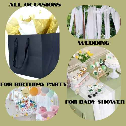 Miniatura 8 de JUNESHE Bolsa de regalo cuadrada negra grande con asas y papel de seda, 9.84 pulgadas, gran envoltura de regalo gigante para cumpleaños, boda