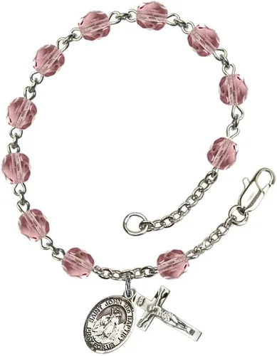 Bonyak Jewelry Pulsera de rosario de plata de San Juan Bautista de 0.236 in con cuentas pulidas al fuego, color de cada mes de nacimiento
