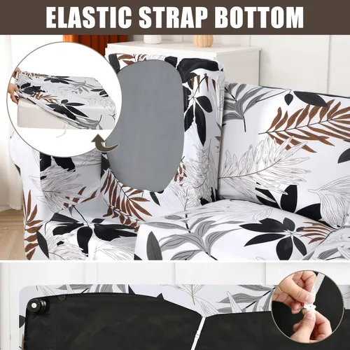 Miniatura 4 de SearchI Funda elástica para sofá con diseño impreso, funda de sofá con patrón floral de 3 piezas con funda de cojín separada, protector de muebles