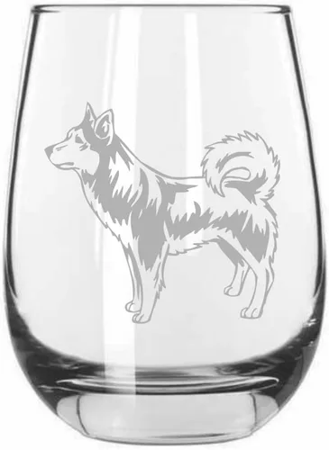 Miniatura 568 de Sakhalin Husky Dog - Copa de vino grabada personalizada de 15.25 onzas sin tallo
