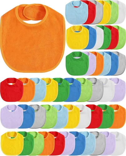 Miniatura 8 de JaGely Paquete de 30 baberos de muselina para bebé, multicolor, sólido, unisex, impermeable, alimentador ajustable para dentición y babeo