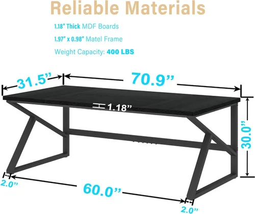 Miniatura 2 de HSH Escritorio Largo de 70 Pulgadas Negro, Escritorio Grande de Metal y Madera para 2 Monitores, Escritorio Moderno para Computadora de Oficina