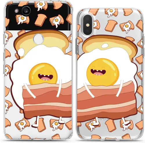 Miniatura 8 de Fundas a juego para parejas compatibles con iPhone 16 15 14 13 12 11 Pro Max Mini Xs X 6s 8 Plus 7+ Xr 10 SE 5 Huevos Regalo de tocino Regalo Mejor