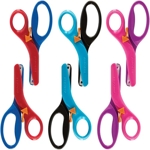 Miniatura 12 de Fiskars - Tijeras de entrenamiento para preescolares de 3 años en adelante (paquete de 3), tijeras de seguridad para niños pequeños con palanca