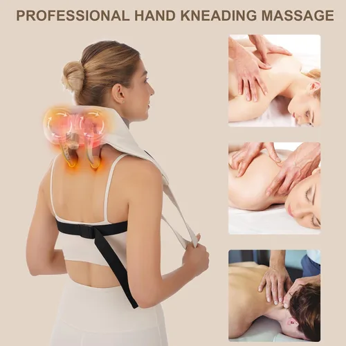 Miniatura 3 de Masajeador eléctrico de cuello y hombros con calor, inalámbrico para amasar la espalda, trapecio Shiatsu, almohadas de masaje para aliviar el dolor
