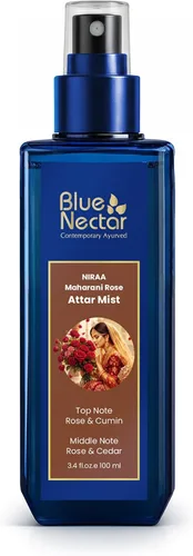 Blue Nectar Maharani Rose Attar Mist con comino y sándalo | Bruma de perfume de larga duración para mujeres | Esencia floral | Aerosol corporal apto