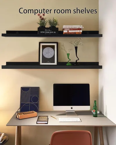 Miniatura 2 de MBYD Estantes flotantes de 36 pulgadas negros, estantes colgantes de madera, estante de repisa para fotos, estantes de repisa para fotos para pared