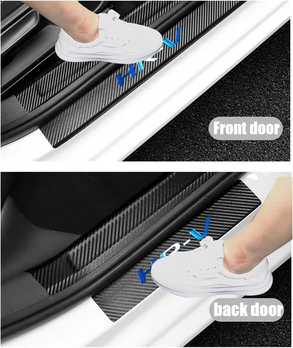 Miniatura 2 de LEXLEY Protector de umbral de puerta de cuero estilo fibra de carbono para HRV HR-V Explorer 2015-2022, protector de placa antirasguños sucios, Azul