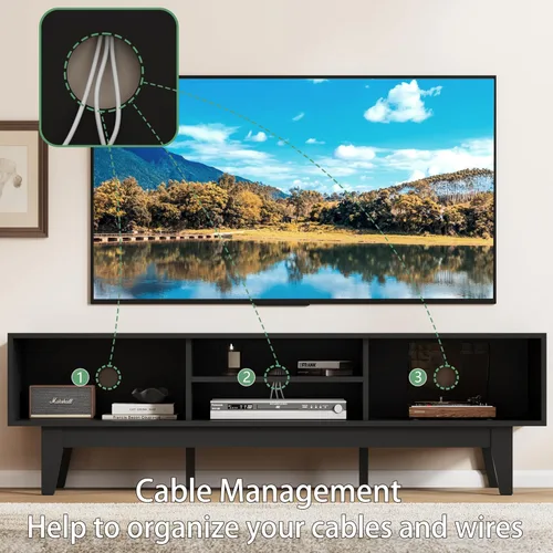 Miniatura 3 de Soporte de TV estriado para TV de 55 y 65 pulgadas, centro de entretenimiento moderno de mediados de siglo con estantes, gabinetes y puertas