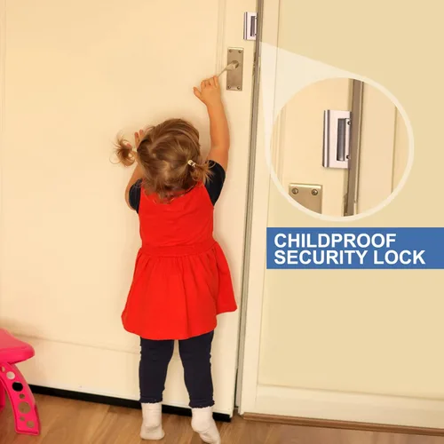 Miniatura 6 de Paquete de 6 refuerzos de seguridad para puerta para el hogar con 48 tornillos a prueba de niños, cerraduras de puerta para cerradura