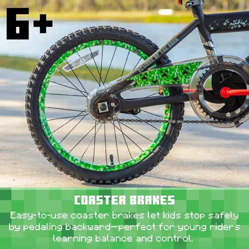 Miniatura 7 de Minecraft 18-Inch Kids Bike - Unisex Bike with Creeper Graphics, Coaster Brake, Adjustable Seat, Removable Training Wheels, Ages 6-9, 42”-53” Tall