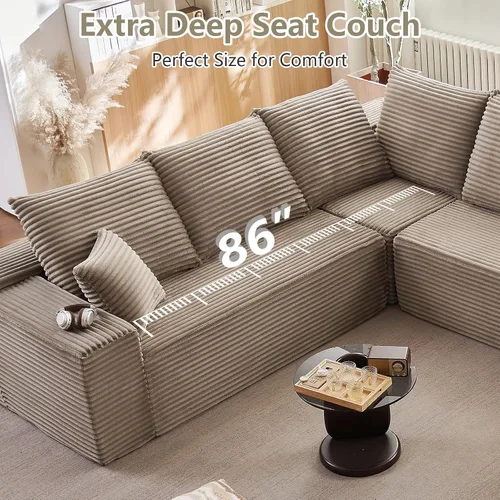 Miniatura 7 de Sofá modular de nube de 140 pulgadas para sala de estar, sofá modular de asiento profundo, juego de sofás de pana grandes y cómodos con espuma