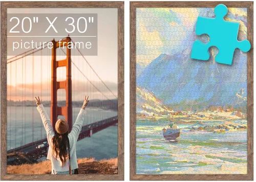 Golden State Art, Paquete de 2 portarretratos de 20 x 30 pulgadas, estilo grano de madera, moldeado ancho, ganchos traseros para exhibición de Marrón