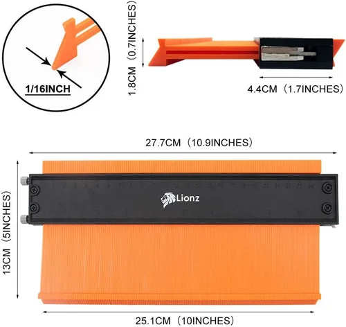 Miniatura 8 de Lionz Herramienta de Forma y Contorno de Calibre de Contorno - Herramienta de Perfil Super Calibre de 10" con Tornillos de Bloqueo y Ajuste