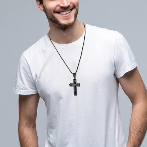 Miniatura 2 de YL Collar de cruz para hombre de acero inoxidable 316L con colgante grande de Jesucristo, color blancodoradonegro, cadena Rolo para 20, 22, 24, 26