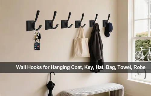 Miniatura 2 de TOFIIGREM Ganchos de pared negros para abrigos, ganchos para vestíbulos de baño, ganchos para colgar ropa, bata, toalla, mochila, ganchos