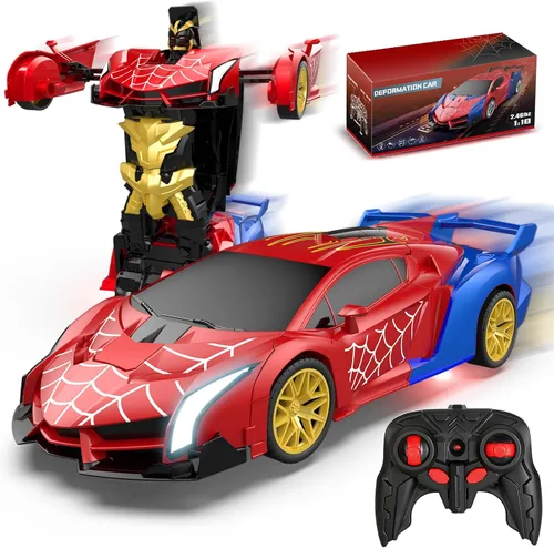 Miniatura 7 de Blackma Auto a control remoto – Transformación, deformación con un botón y deriva giratoria de 360°, auto RC robot transformable con luz LED