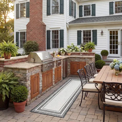 Miniatura 67 de SAFAVIEH Alfombra lavable al aire libre Courtyard Collection – 4' x 5'7", beige oscuro y beige, no desprende pelusa y fácil de limpiar, ideal