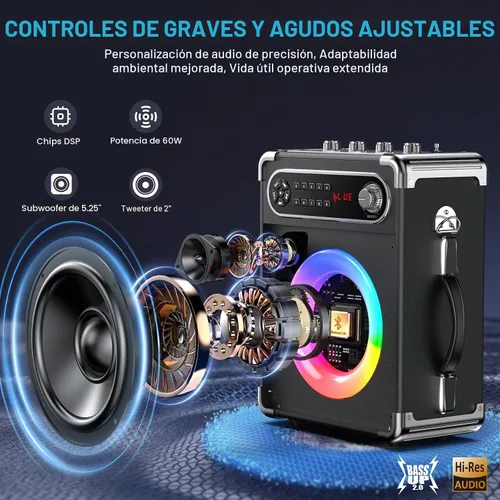 Miniatura 2 de JYX - Máquina de karaoke con dos micrófonos inalámbricos, altavoz Bluetooth portátil con ajuste de graves/agudos, sistema de PA con control remoto
