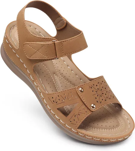 Miniatura 13 de Sandalias planas de SHIBEVER para mujer elegantes: Sandalias planas cómodas para mujer con punta abierta, correa al tobillo, zapatos de caminar