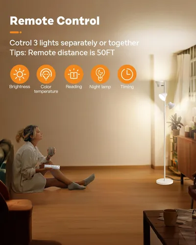 Miniatura 4 de SIBRILLE - Lámpara de pie LED, lámpara de pie moderna de 36W con control remoto y táctil, 4 temperaturas de color, lámpara de pie con 3 luces