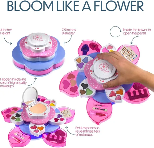 Miniatura 3 de Toysical Kit de maquillaje para niñas – Maquillaje en forma de flor para niños, kit de maquillaje lavable no tóxico para niñas con espejo – Kit