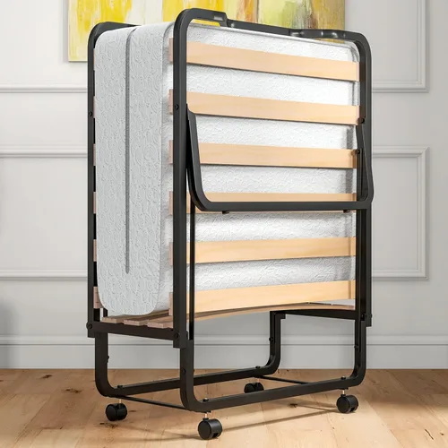Miniatura 11 de Giantex Cama plegable individual con colchón, cama portátil enrollable con marco de metal resistente, cama plegable que ahorra espacio con colchón