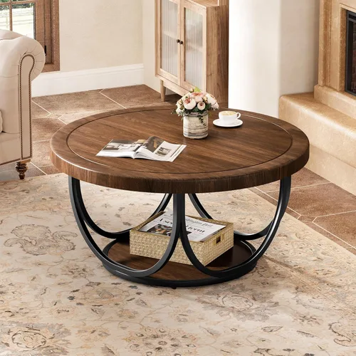 Miniatura 3 de Tribesigns Mesa auxiliar redonda con 2 niveles, mesa de cóctel circular de madera de 31.5 pulgadas con estante de almacenamiento y marco de metal