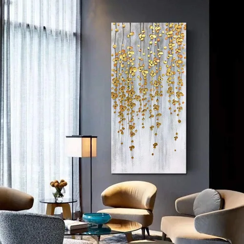 Miniatura 5 de Yotree Pinturas, 24x48 Pulgadas De Pintura Al Óleo De La Mano De Pintura De Plata De Oro Flores Pinturas 3D Pintado A Mano Sobre Lienzo Abstracto