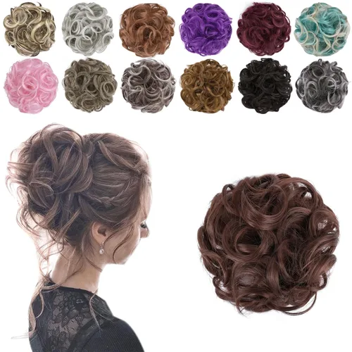 Miniatura 7 de Elaine Moño desordenado para mujer, cabello grueso y rizado, extensiones de cabello sintético ondulado, moño recogido, extensiones de cabello
