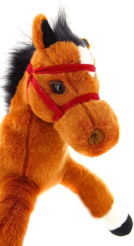 Miniatura 4 de Plushland Juguete de peluche de caballo marrón y negro suave de 14 pulgadas, regalo para bebés, niños y niñas, vacaciones, cumpleaños, Navidad