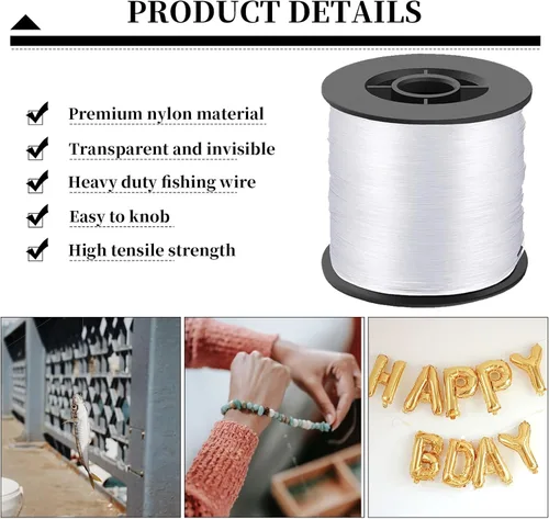 Miniatura 3 de Línea de pesca de 656.2 ft, línea de pesca de nailon transparente de 0.031 in, 57 libras para pesca, colgar, manualidades