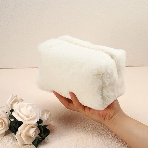 Miniatura 5 de VOCOSTE Pequeña bolsa de maquillaje de felpa, bolsa de cosméticos de belleza suave, bonita bolsa de aseo con cremallera de viaje, bolsa organizadora