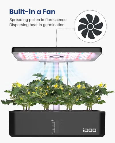 Miniatura 3 de Kit de sistema de cultivo hidropónico iDOO 12 vainas, sistema de jardín de hierbas interior, con luz de crecimiento LED, ventilador integrado