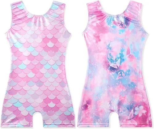 EQSJIU Leotardos de gimnasia con pantalones cortos para niñas, unicornio, arco iris, globo, flor, colores degradados, mallas con pantalón ciclista