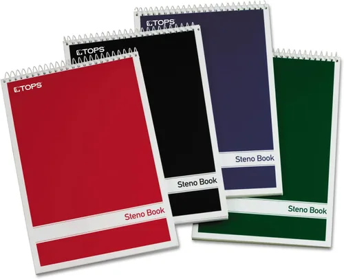 TOPS Steno Books, 6 x 9 pulgadas, regla Gregg, papel tinte verde, cubiertas de colores surtidos, 80 hojas, paquete de 4 (80221)