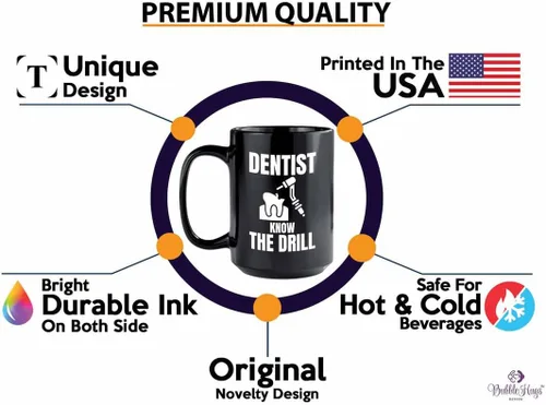 Miniatura 2 de Taza de café para dentista de 15 onzas, color negro, dentista Know The Drill – Asistente dental, médico, enfermera, odoncista, pediatra