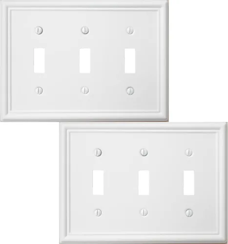 OKAWYC Cubierta de Interruptor de Luz Triple Toggle Luca Placa de Pared Metálica, Paquete de 2 Blanco 3 Gang, Cubierta de Interruptor de Luz Placa