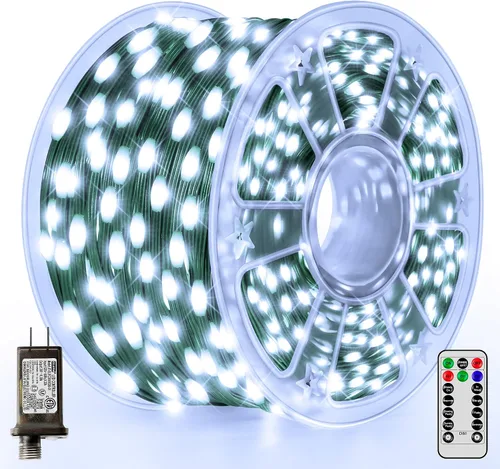 Miniatura 8 de Luces de Navidad 600 LED de 196 pies, IP67 impermeables, luces para árbol de Navidad con 8 modos, tira de luces para exteriores con temporizadores