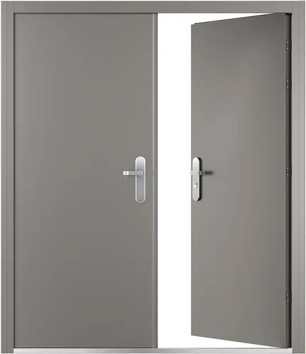 VIZ-PRO Puerta de seguridad de acero doble de montaje rápido con marco y herrajes, hoja activa lateral derecha gris hacia adentro