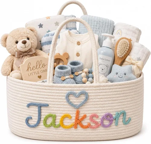 Miniatura 12 de Cesta de regalo personalizada para bebé, cesta de regalo personalizada para baby shower, cesta de bebé con nombre personalizado, set de regalo