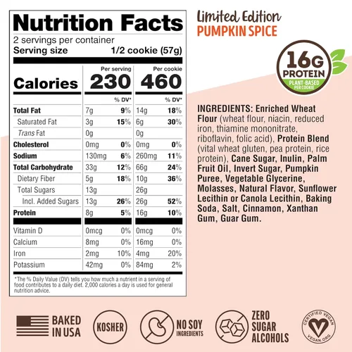 Miniatura 6 de Lenny & Larry's - The Complete Cookie Galleta sabor calabaza con especias, horneado suave, 0.56 onzas de proteína vegetal, vegana, sin OGM