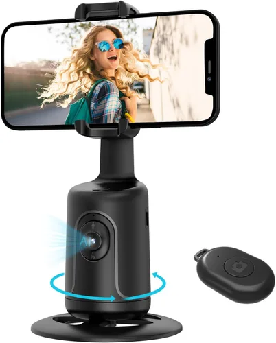 Trípode de seguimiento facial automático, rotación de 360°, soporte para cámara de teléfono, soporte inteligente para disparos con palo selfie Negro