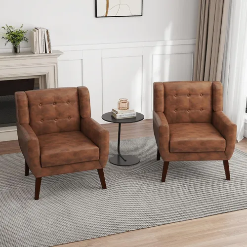 Miniatura 74 de Silla decorativa de piel sintética, moderna silla tapizada para sala de estar, cómodos asientos individuales con botones, asiento de lectura Negro