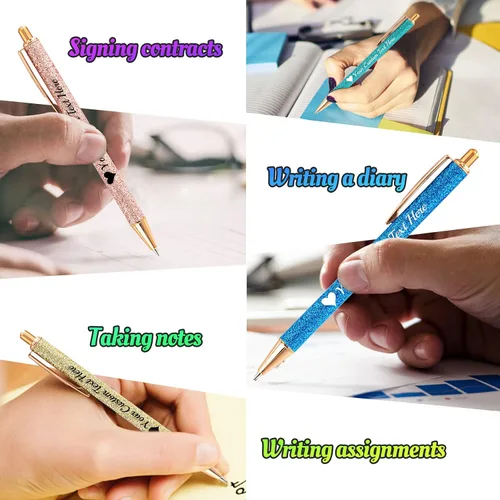 Miniatura 7 de Bolígrafos con purpurina personalizados con nombre, bolígrafos bonitos y bonitos personalizados, bolígrafos retráctiles de tinta negra, suministros