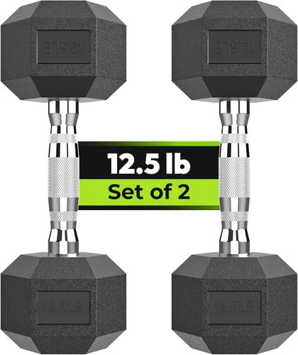 Miniatura 11 de HANDBODE Juego de 2 mancuernas hexagonales de 2.5 a 65 libras con revestimiento de goma, mancuernas para ejercicio y fitness, peso de mano